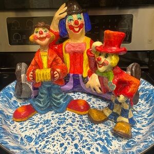 Colorful Clown Figurines Set paper machete  1 large 2 medium size